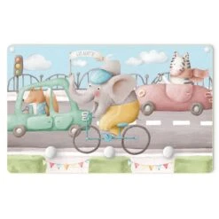 Kindergarderobe Holz - Aquarell Sausewind Miro Auf Dem Rad In Bunt