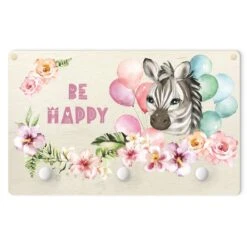 Kindergarderobe Holz - Aquarell Zebra - Be Unique In Bunt