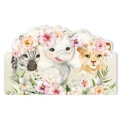 Kindergarderobe Holz - Aquarell Zebra Elefant Löwe Blüten In Pastell