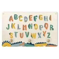 Kindergarderobe Holz - Buntes Dino Alphabet In Bunt