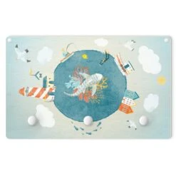 Kindergarderobe Holz - Buntes Treiben Auf Dem Meer In Blau