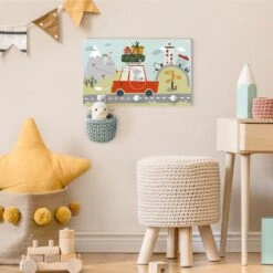 Kindergarderobe Holz - Der Umzugshase In Bunt -Limango wallart kindergarderobe holz der umzugshase in bunt 3