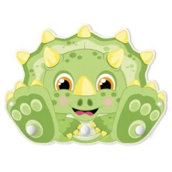 Kindergarderobe Holz - Dicker Dinosaurier - Triceratops In Grün