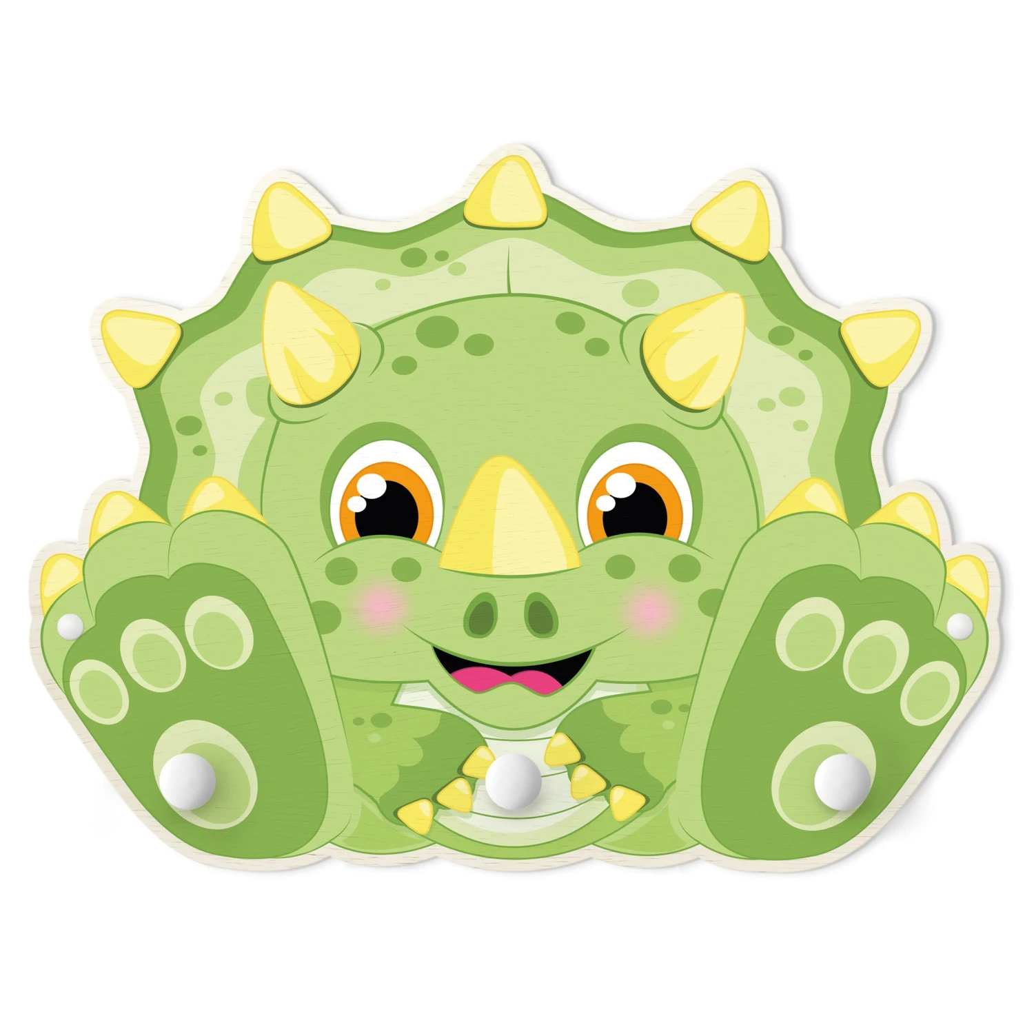 Kindergarderobe Holz - Dicker Dinosaurier - Triceratops In Grün 1 Kindergarderobe Holz - Dicker Dinosaurier - Triceratops In Grün