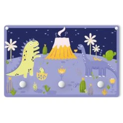 Kindergarderobe Holz - Dinosaurier - Der Vulkanausbruch In Violett