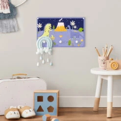 Kindergarderobe Holz - Dinosaurier - Der Vulkanausbruch In Violett -Limango wallart kindergarderobe holz dinosaurier der vulkanausbruch in violett 3