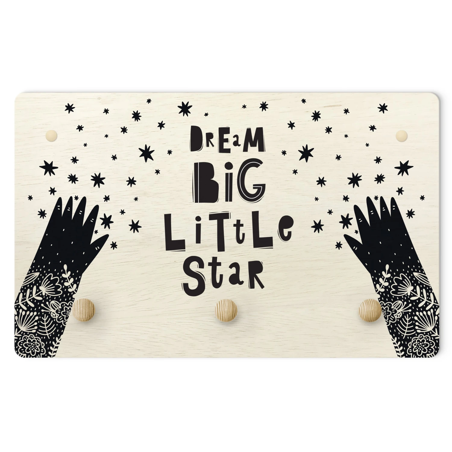 Kindergarderobe Holz - Dream Big Little Star Mit Blumen Schwarz In Schwarz 1 Kindergarderobe Holz - Dream Big Little Star Mit Blumen Schwarz In Schwarz