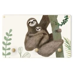 Kindergarderobe Holz - Faultier Sprüche - Easy In Creme-Beige