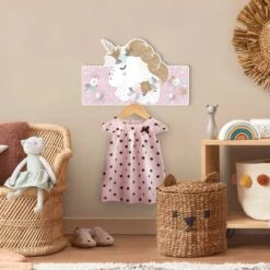 Kindergarderobe Holz - Florales Einhorn Rosa In Rosa -Limango wallart kindergarderobe holz florales einhorn rosa in rosa 3
