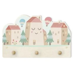 Kindergarderobe Holz - Häuser Und Heißluftballons In Pastell