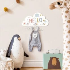 Kindergarderobe Holz - Hello - Herzen Sterne Wolken In Bunt -Limango wallart kindergarderobe holz hello herzen sterne wolken in bunt 2