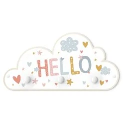 Kindergarderobe Holz - Hello - Herzen Sterne Wolken In Bunt