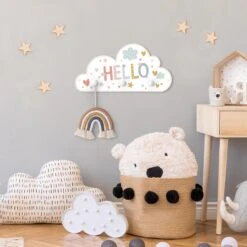 Kindergarderobe Holz - Hello - Herzen Sterne Wolken In Bunt -Limango wallart kindergarderobe holz hello herzen sterne wolken in bunt 3