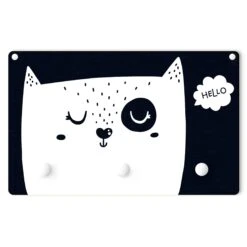 Kindergarderobe Holz - Hello Katzengesicht In Schwarz-Weiß
