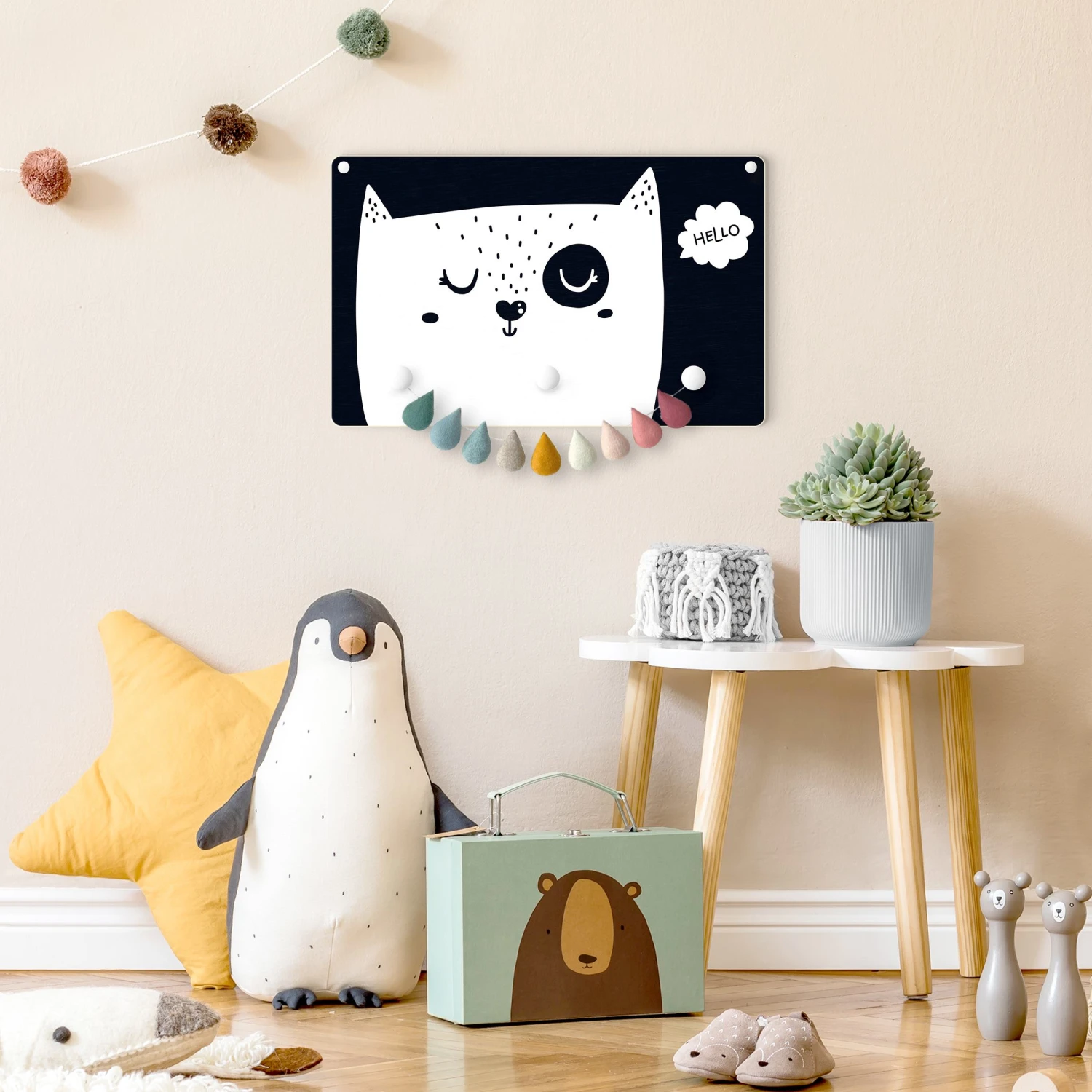 Kindergarderobe Holz - Hello Katzengesicht In Schwarz-Weiß 4 Kindergarderobe Holz - Hello Katzengesicht In Schwarz-Weiß – Bild 4