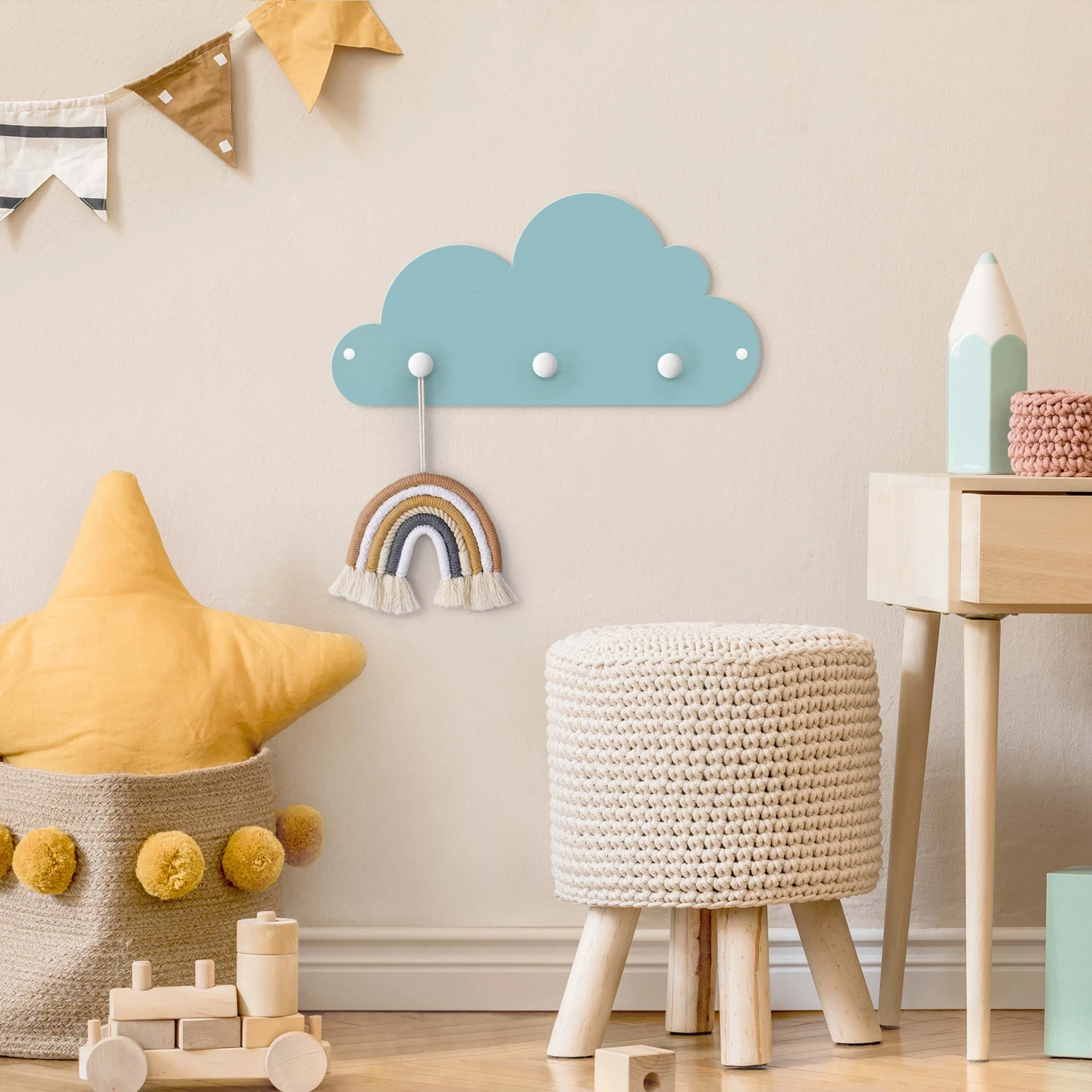Kindergarderobe Holz - Kleines Blaues Wölkchen In Blau 3 Kindergarderobe Holz - Kleines Blaues Wölkchen In Blau – Bild 3
