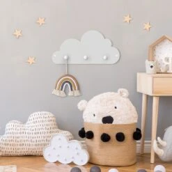Kindergarderobe Holz - Kleines Graues Wölkchen In Grau -Limango wallart kindergarderobe holz kleines graues wolkchen in grau 3