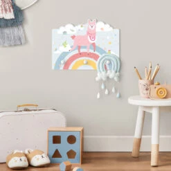 Kindergarderobe Holz - Lama Auf Regenbogen Sterne U. Punkte In Bunt -Limango wallart kindergarderobe holz lama auf regenbogen sterne u punkte in bunt 3