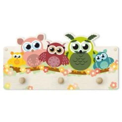 Kindergarderobe Holz - No.CG216 Eulenfamilie In Bunt