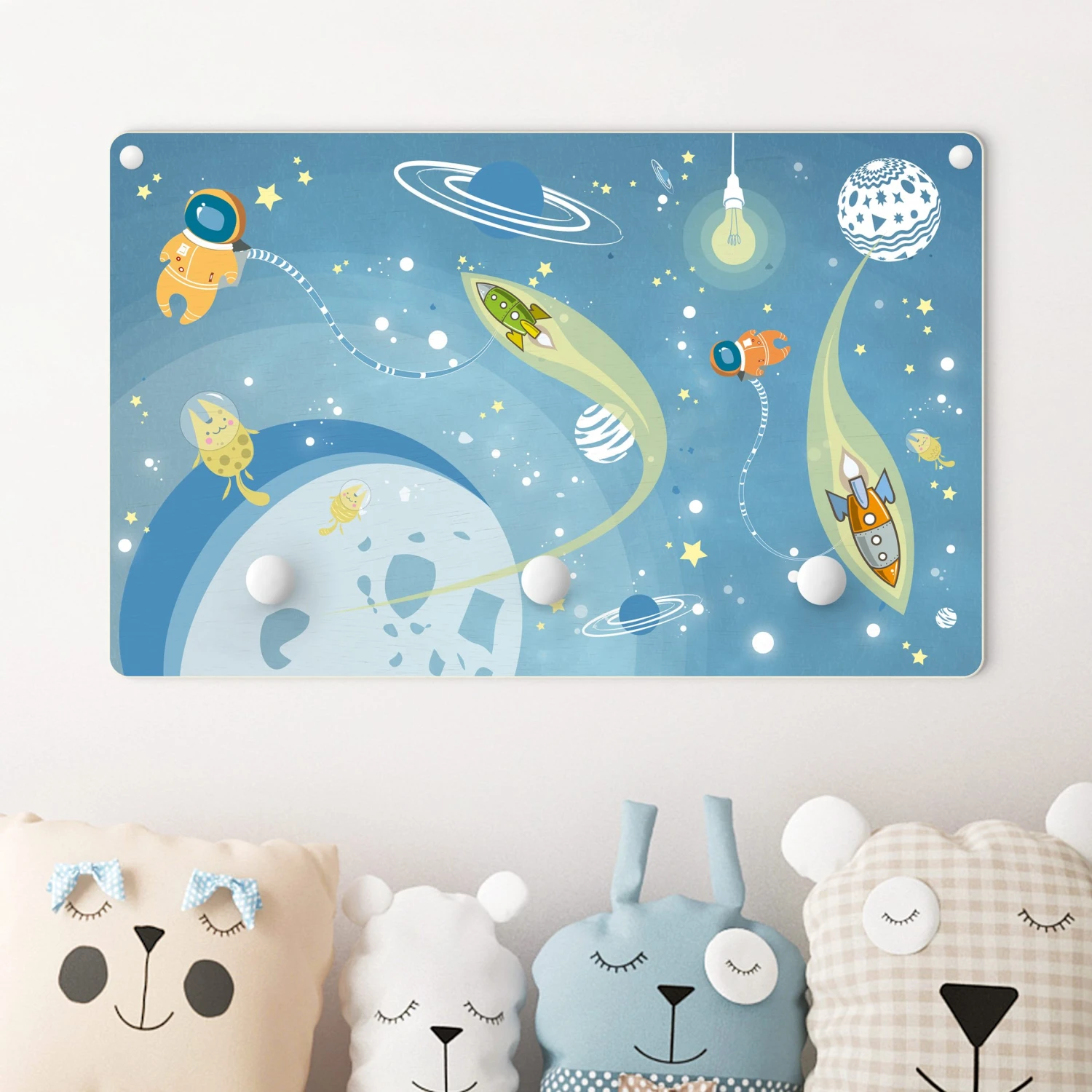 Kindergarderobe Holz - No.MW16 Buntes Weltraumtreiben In Blau 2 Kindergarderobe Holz - No.MW16 Buntes Weltraumtreiben In Blau – Bild 2