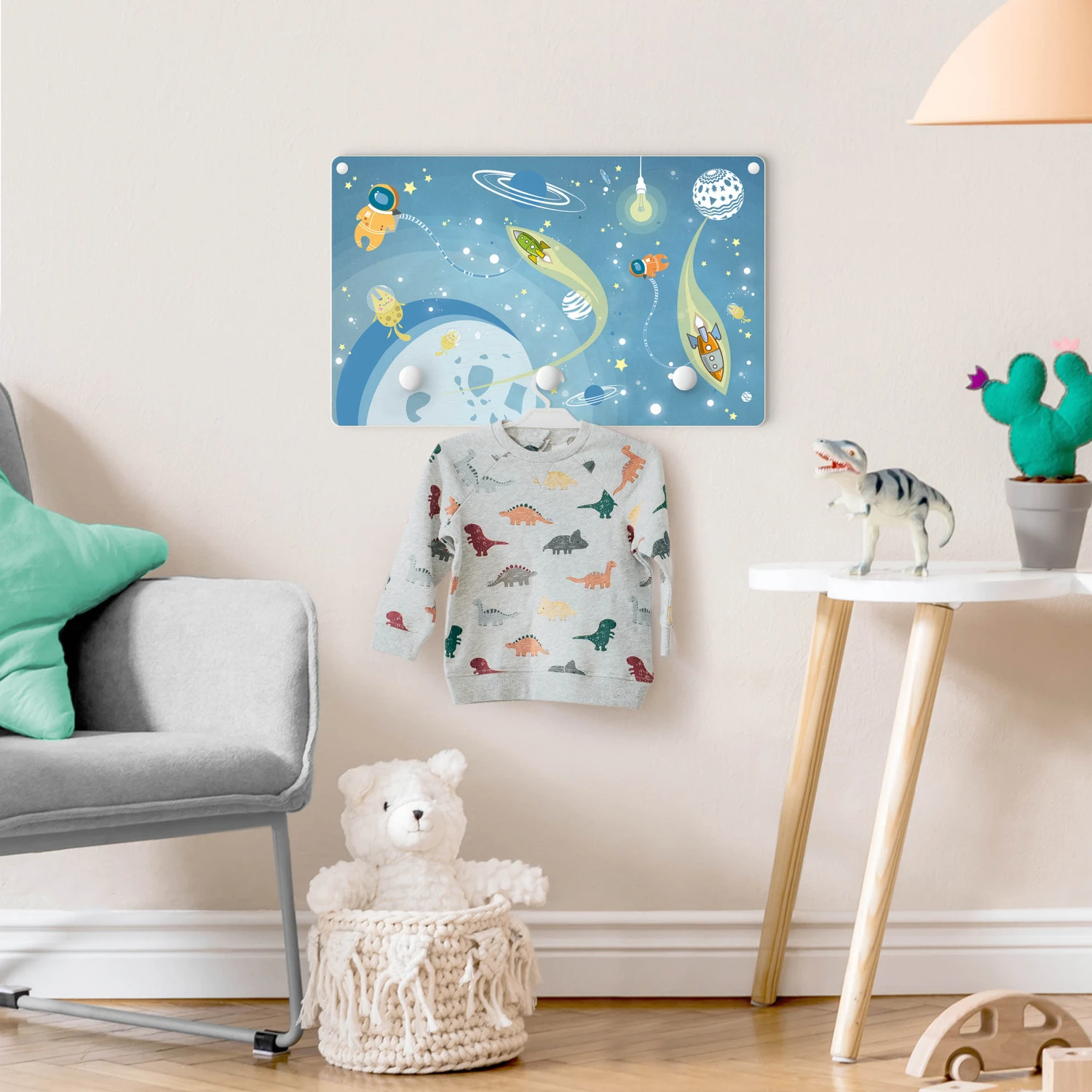 Kindergarderobe Holz - No.MW16 Buntes Weltraumtreiben In Blau 3 Kindergarderobe Holz - No.MW16 Buntes Weltraumtreiben In Blau – Bild 3