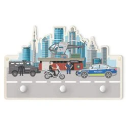 Kindergarderobe Holz - Polizei Und Polizeiautos In Bunt