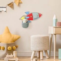 Kindergarderobe Holz - Rakete Rot Blau In Bunt -Limango wallart kindergarderobe holz rakete rot blau in bunt 3
