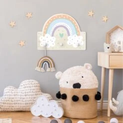 Kindergarderobe Holz - Regenbogen Mit Wolken Pastell In Pastell -Limango wallart kindergarderobe holz regenbogen mit wolken pastell in pastell 3