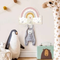 Kindergarderobe Holz - Regenbogen Mit Wolken Rosa In Rosa -Limango wallart kindergarderobe holz regenbogen mit wolken rosa in rosa 3