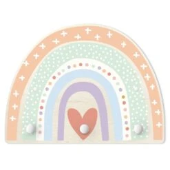 Kindergarderobe Holz - Regenbogen Punkte Herz Pastell In Pastell
