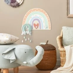 Kindergarderobe Holz - Regenbogen Punkte Herz Pastell In Pastell -Limango wallart kindergarderobe holz regenbogen punkte herz pastell in pastell 3