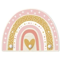 Kindergarderobe Holz - Regenbogen Punkte Herz Rosa In Rosa