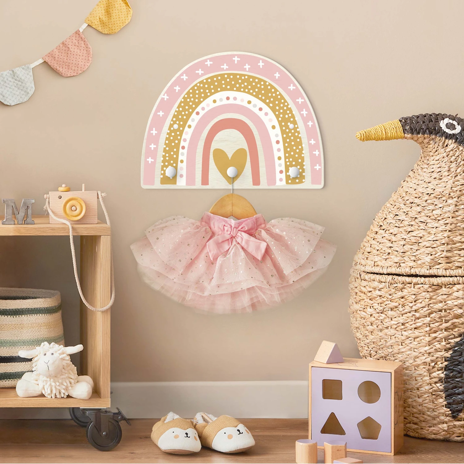 Kindergarderobe Holz - Regenbogen Punkte Herz Rosa In Rosa 4 Kindergarderobe Holz - Regenbogen Punkte Herz Rosa In Rosa – Bild 4