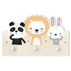 Kindergarderobe Holz - Safari Tiere In Pastell