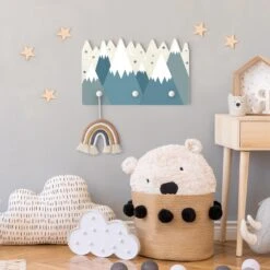 Kindergarderobe Holz - Schneebedeckte Berge Sterne Und Mond In Petrol -Limango wallart kindergarderobe holz schneebedeckte berge sterne und mond in petrol 2