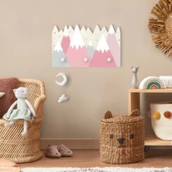 Kindergarderobe Holz - Schneebedeckte Berge Sterne Und Mond In Rosa -Limango wallart kindergarderobe holz schneebedeckte berge sterne und mond in rosa 2