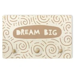 Kindergarderobe Holz - Spruch Dream Big Mit Wirbel Natur In Creme-Beige