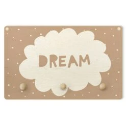 Kindergarderobe Holz - Spruch Dream Mit Wolke Natur In Creme-Beige