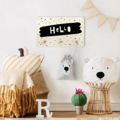 Kindergarderobe Holz - Spruch Hello Auf Pinselstrich Schwarz In Schwarz -Limango wallart kindergarderobe holz spruch hello auf pinselstrich schwarz in schwarz 2