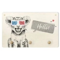Kindergarderobe Holz - Spruch Hello Fröhliches Löwenbaby In Schwarz