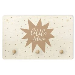 Kindergarderobe Holz - Spruch Little Star Mit Stern Natur In Creme-Beige