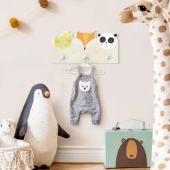 Kindergarderobe Holz - Süßer Zoo - Frosch Fuchs Und Panda In Grün -Limango wallart kindergarderobe holz susser zoo frosch fuchs und panda in grun 3
